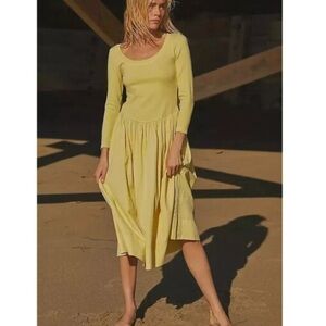 Free People Sage Green Beach Aelia Drop-Waist Midi Dress Flared Women’s Sz M